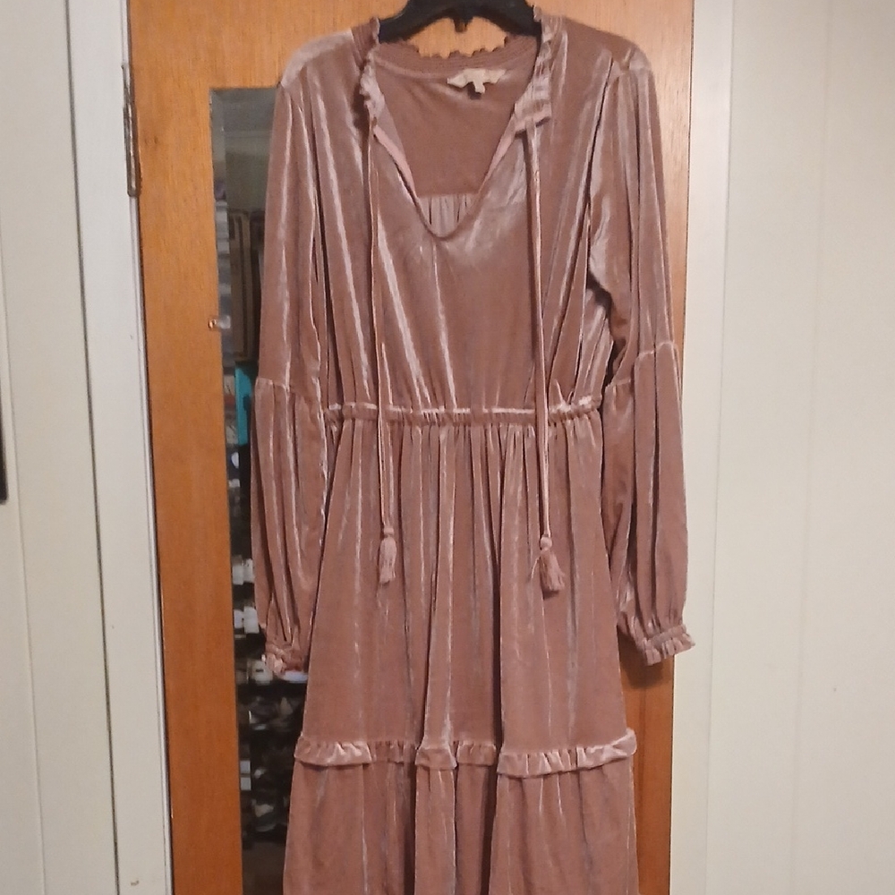 Simply Southern Long Sleeve Velvet Dress in Mauve